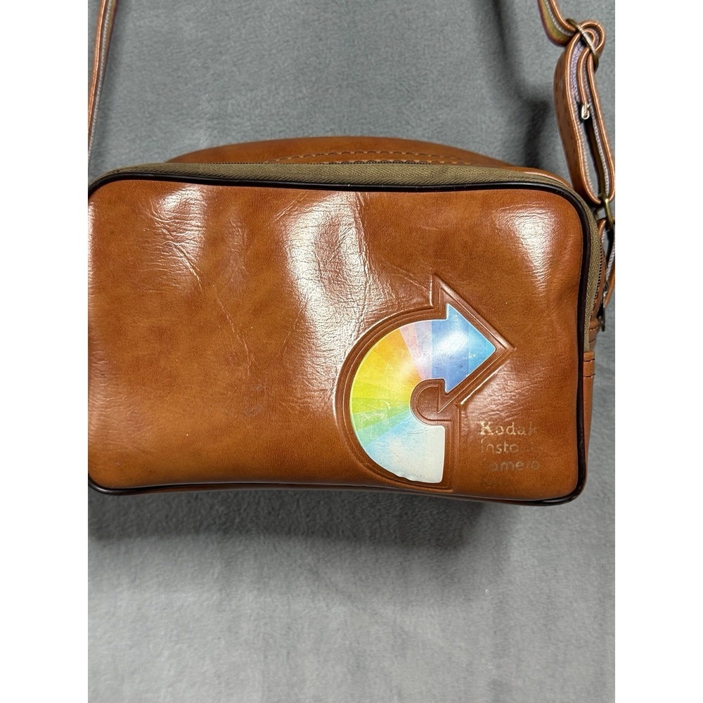 Vintage Kodak Instant Camera Bag Tote Rainbow Strap Print Pouch Retro Brown